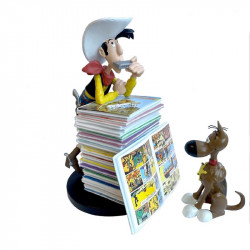 Statue: Lucky Luke "Luke and Rantanplan with pile of magazines"